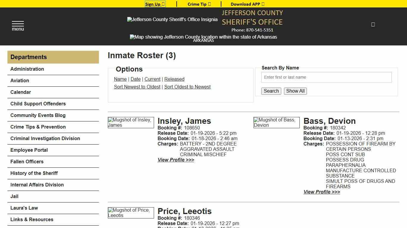 Inmate Roster - Released Inmates Booking Date Descending - Jefferson County Sheriff AR