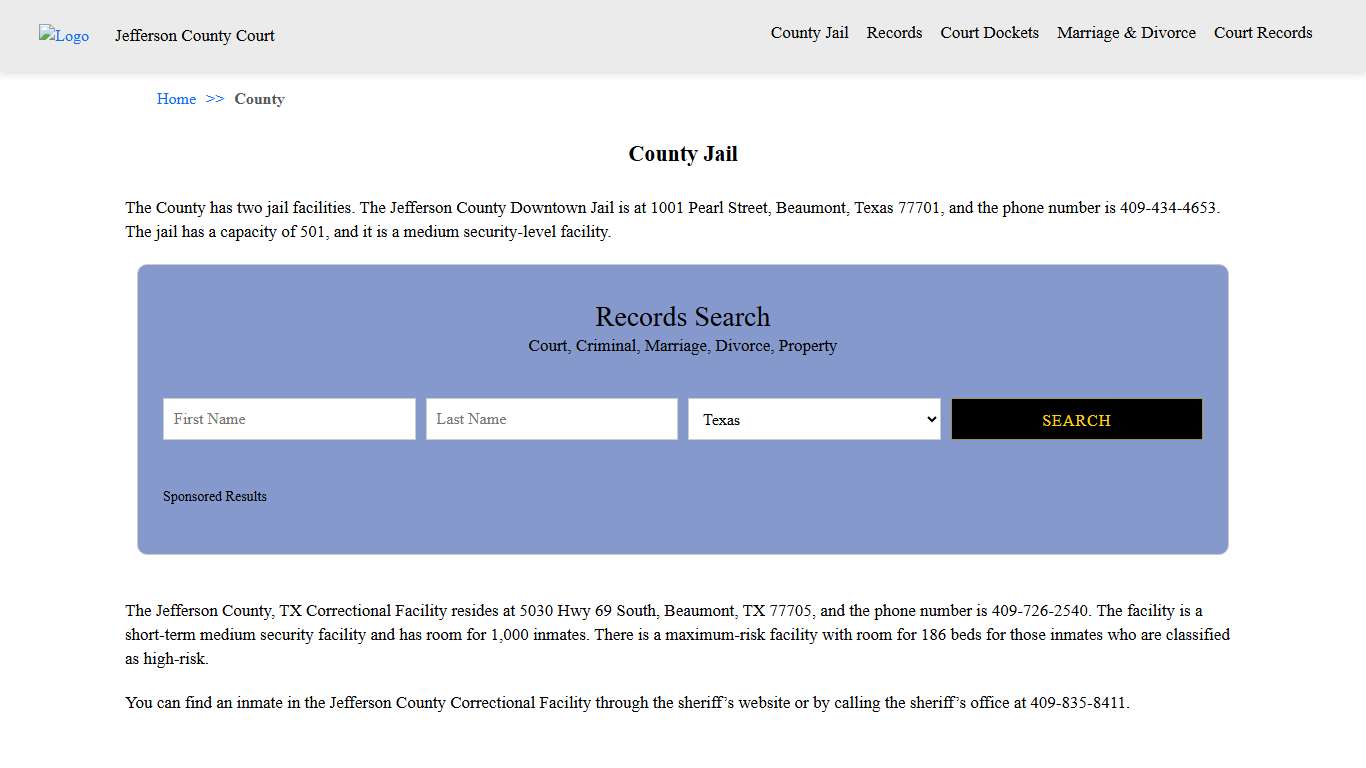 County Jail | Jefferson County Court Texas